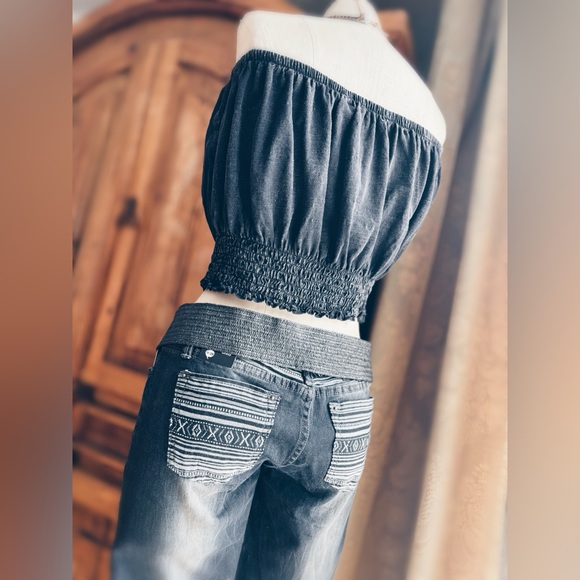 Urban Outfitters Smocked Acid Wash Tube Top Charcoal NWT - Picture 5 of 8